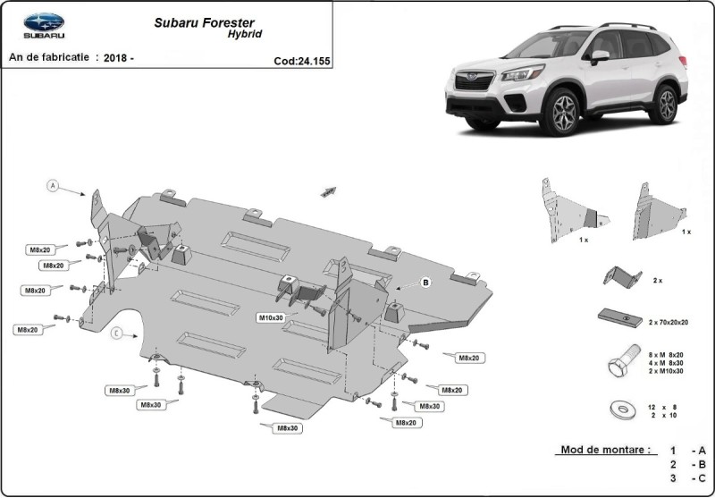 Stahl Unterfahrschutz für Motor Subaru Forester 5 - hybrid (2018-2026)
