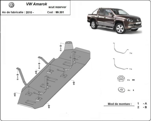 Stahl Unterfahrschutz für Kraftstofftank VW Volkswagen Amarok - Nur für Versionen ohne Werksschutz (2010-2022)
