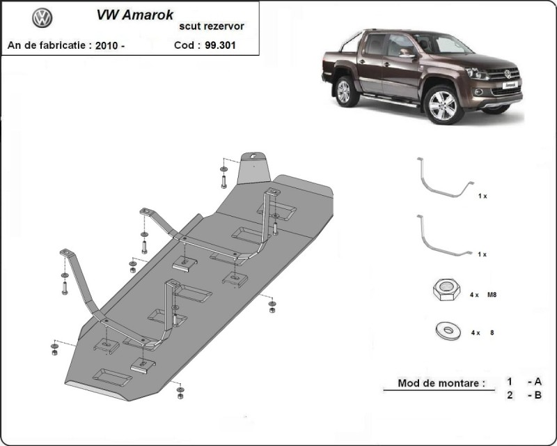 Stahl Unterfahrschutz für Kraftstofftank VW Volkswagen Amarok - Nur für Versionen ohne Werksschutz (2010-2022)