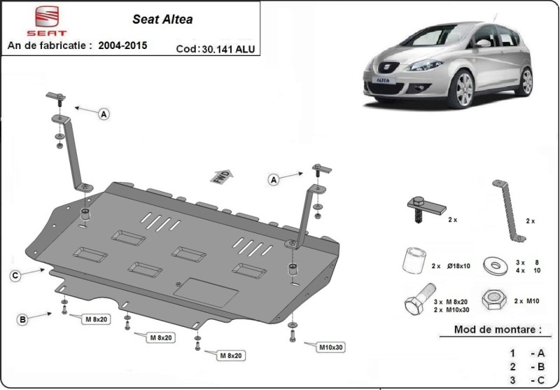 Aluminium Unterfahrschutz für Motor Seat Altea (2004-2015)