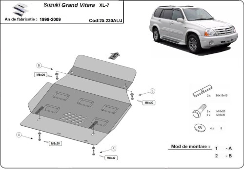 Aluminium Unterfahrschutz für Motor Suzuki Grand Vitara (1998-2009)