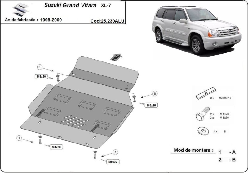 Aluminium Unterfahrschutz für Motor Suzuki Grand Vitara (1998-2009)