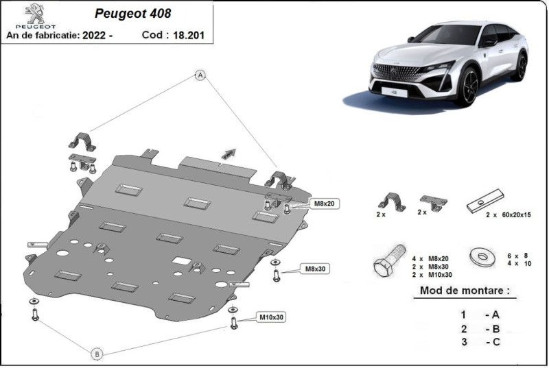 Stahl Unterfahrschutz für Motor Peugeot 408 (2022-2026)