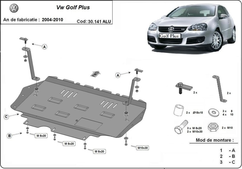 Aluminium Unterfahrschutz für Motor Volkswagen Golf (2004-2010)