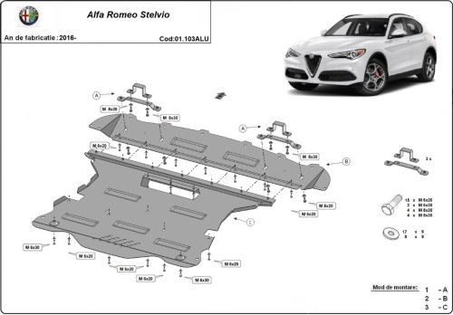 Aluminium Unterfahrschutz für Motor Alfa Romeo Stelvio (2016-2026)