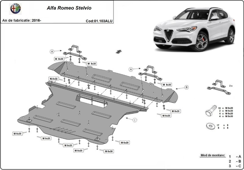 Aluminium Unterfahrschutz für Motor Alfa Romeo Stelvio (2016-2026)