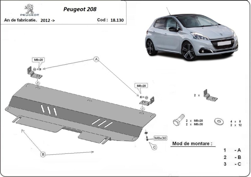 Stahl Unterfahrschutz für Motor Peugeot 208 (2012-2019)