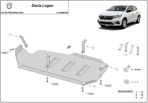 Stahl Unterfahrschutz für Kraftstofftank Dacia Logan III (2021-2026)