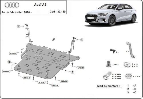 Stahl Unterfahrschutz für Motor Audi A3 (2020-2026)