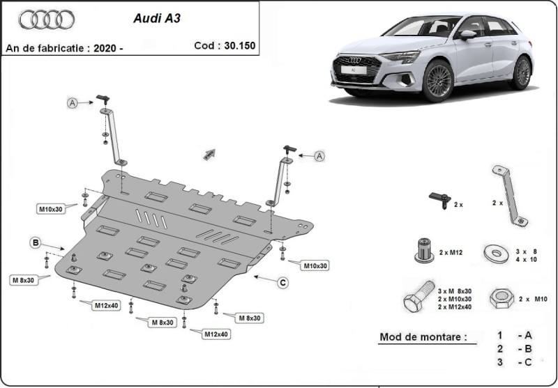 Stahl Unterfahrschutz für Motor Audi A3 (2020-2026)