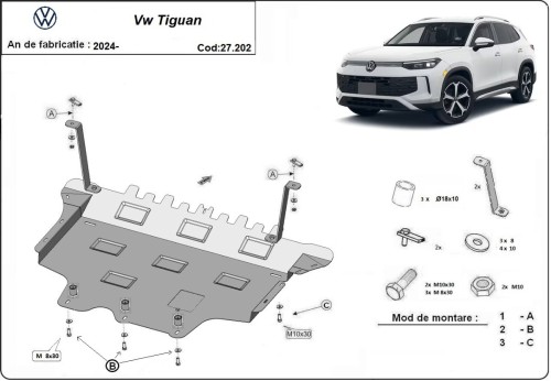 Stahl Unterfahrschutz für Motor Volkswagen Tiguan (2025-2026)