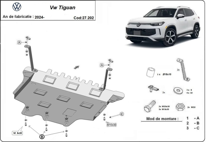 Stahl Unterfahrschutz für Motor Volkswagen Tiguan (2025-2026)