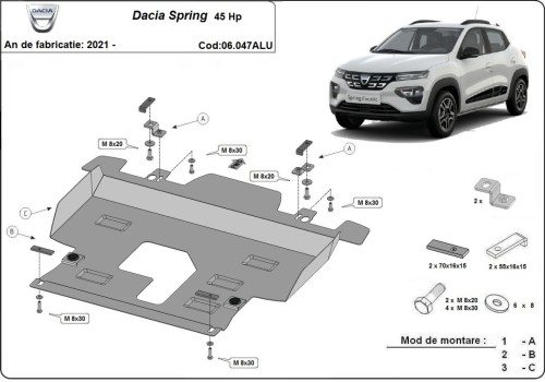 Aluminium Unterfahrschutz für Motor Dacia Spring (2021-2026)