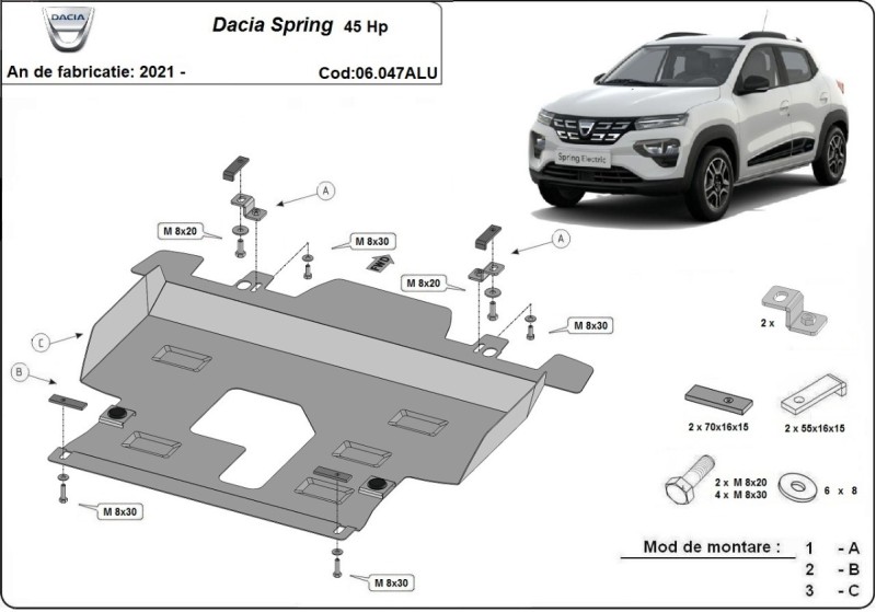 Aluminium Unterfahrschutz für Motor Dacia Spring (2021-2026)