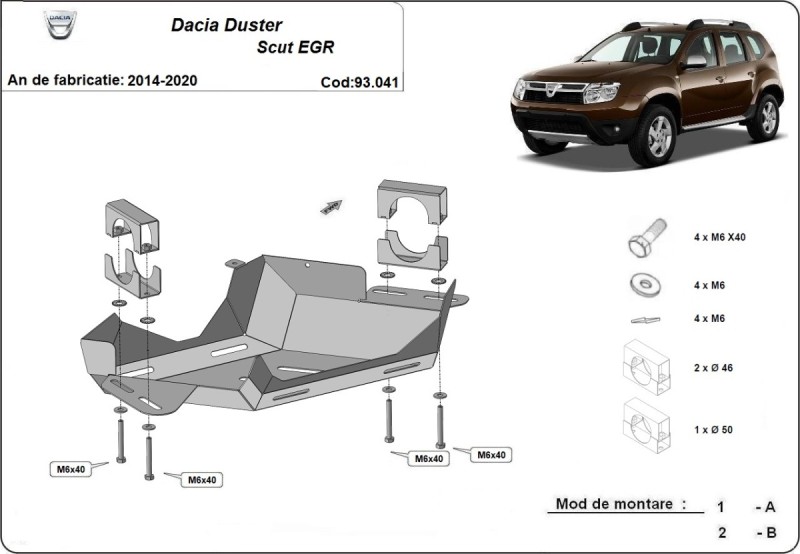 Stahl Unterfahrschutz für AGR-Ventil Dacia Duster (2014-2020)
