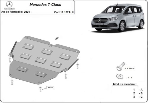 Aluminium Unterfahrschutz für Motor Mercedes T-Classe (2021-2026)