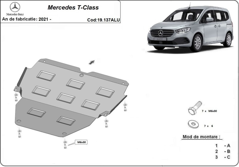 Aluminium Unterfahrschutz für Motor Mercedes T-Classe (2021-2026)