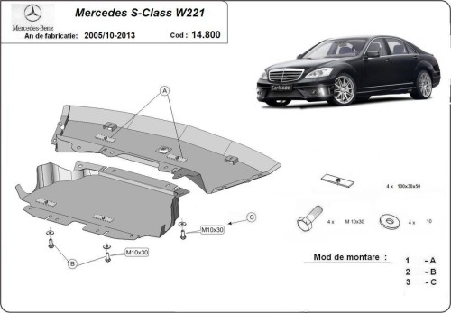 Stahl Unterfahrschutz für Motor Mercedes S-Class W221 - 4x2 (2005-2013)