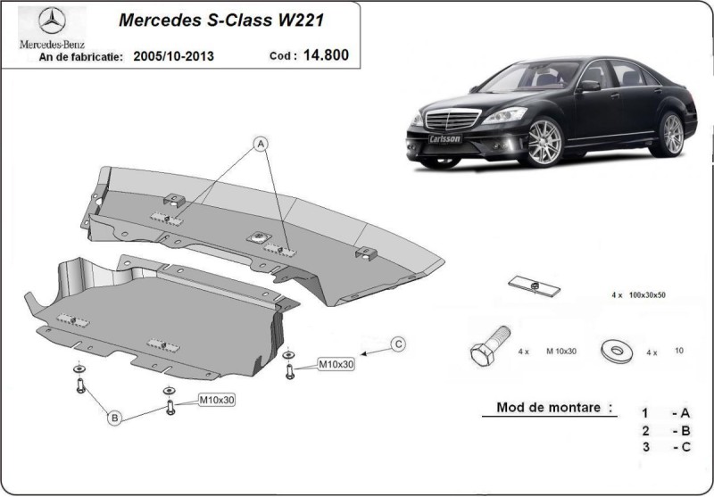 Stahl Unterfahrschutz für Motor Mercedes S-Class W221 - 4x2 (2005-2013)