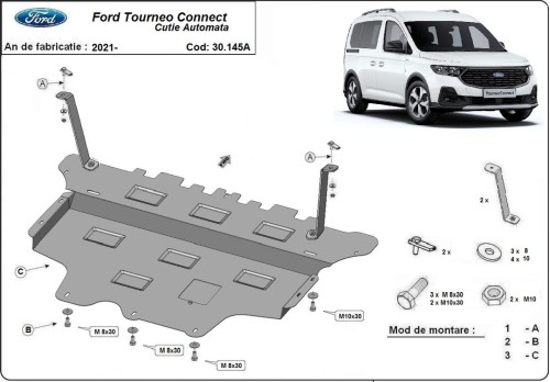 Stahl Unterfahrschutz für Motor Ford Tourneo Connect - Automatikgetriebe (2021-2026)