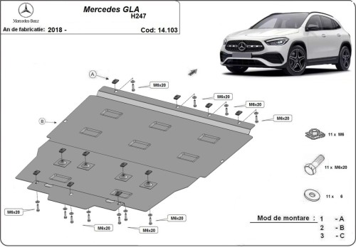 Stahl Unterfahrschutz für Motor Mercedes GLA H247 (2019-2026)