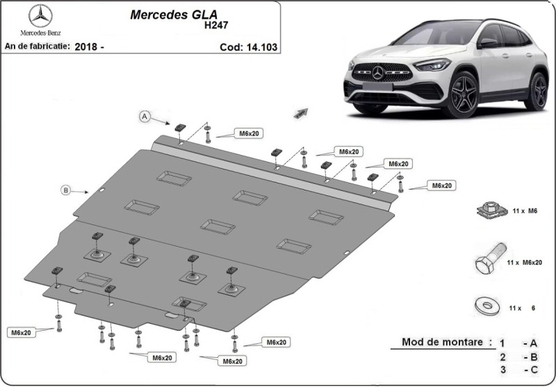 Stahl Unterfahrschutz für Motor Mercedes GLA H247 (2018-2026)