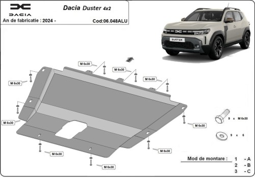 Aluminium Unterfahrschutz für Motor Dacia Duster (2024-2026)