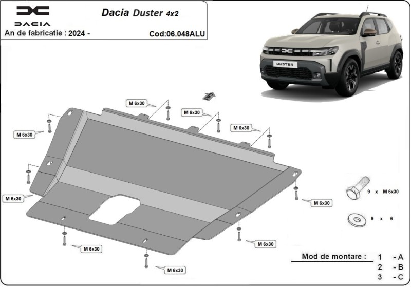 Aluminium Unterfahrschutz für Motor Dacia Duster (2024-2026)
