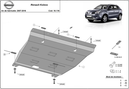Stahl Unterfahrschutz für Motor Renault Koleos - Vers 2.0 (2007-2016)