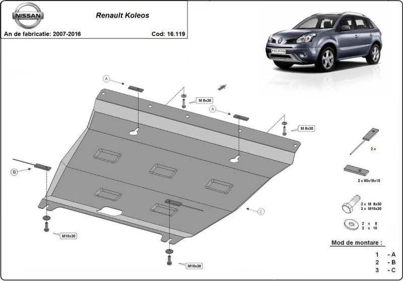 Stahl Unterfahrschutz für Motor Renault Koleos - Vers 2.0 (2007-2016)