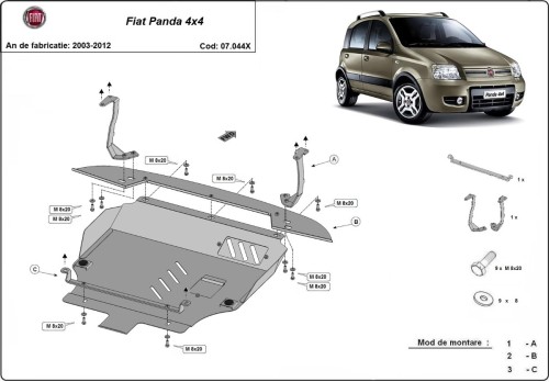 Stahl Unterfahrschutz für Motor Fiat Panda 4x4 (2003-2012)