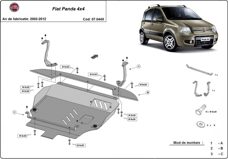 Stahl Unterfahrschutz für Motor Fiat Panda 4x4 (2003-2012)