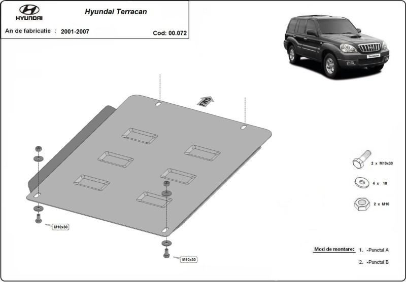 Stahl Unterfahrschutz für Getriebe Hyundai Terracan (2001-2007)