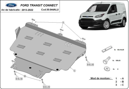 Aluminium Unterfahrschutz für Motor Ford Transit Connect (2013-2022)