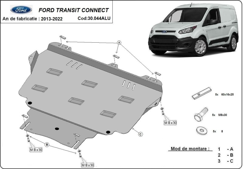 Aluminium Unterfahrschutz für Motor Ford Transit Connect (2013-2022)