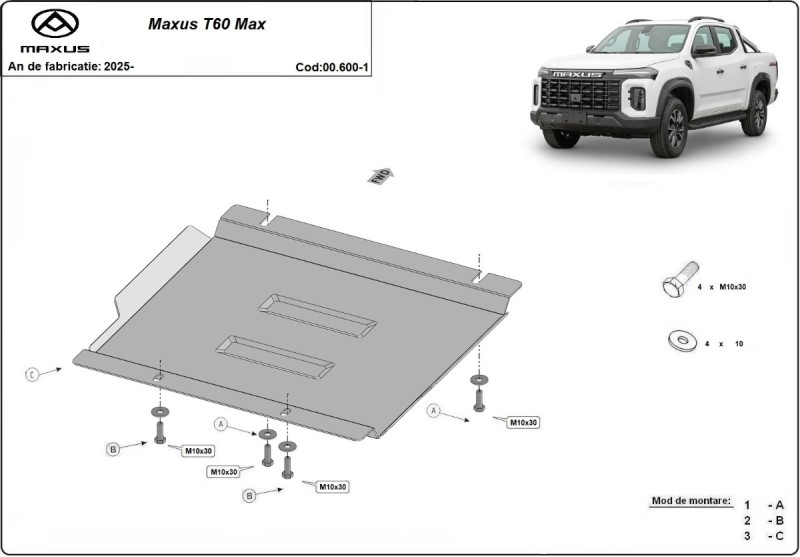 Stahl Unterfahrschutz für Getriebe Maxus T60 Max (2025-2026)
