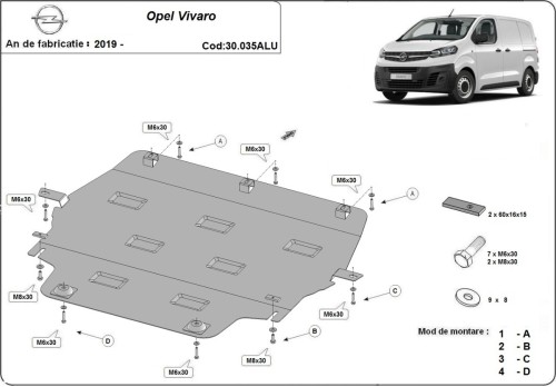 Aluminium Unterfahrschutz für Motor Opel Vauxhall Vivaro (2019-2026)