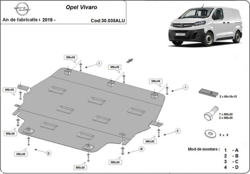 Aluminium Unterfahrschutz für Motor Opel Vauxhall Vivaro (2019-2026)