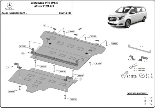 Stahl Unterfahrschutz für Motor Mercedes Vito W447, 2.2 D, 4x4 (2020-2026)