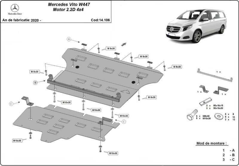 Stahl Unterfahrschutz für Motor Mercedes Vito W447, 2.2 D, 4x4 (2020-2026)