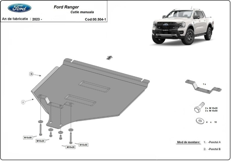 Stahl Unterfahrschutz für Getriebe Schaltgetriebe Ford Ranger (2023-2026)