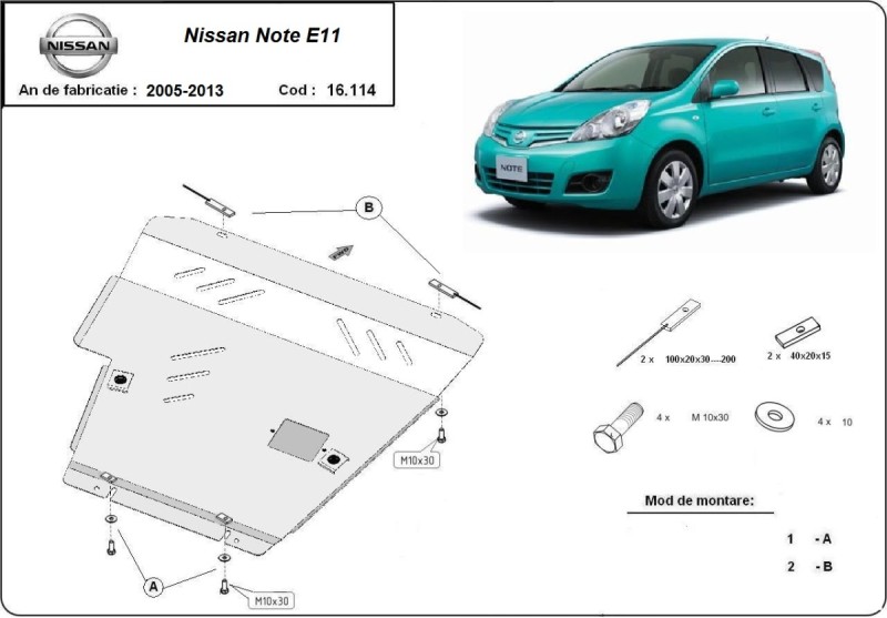 Stahl Unterfahrschutz für Motor Nissan Note (2007-2013)