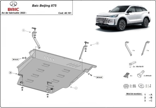 Aluminium Unterfahrschutz für Motor Baic Beijing X75 (2023-2026)