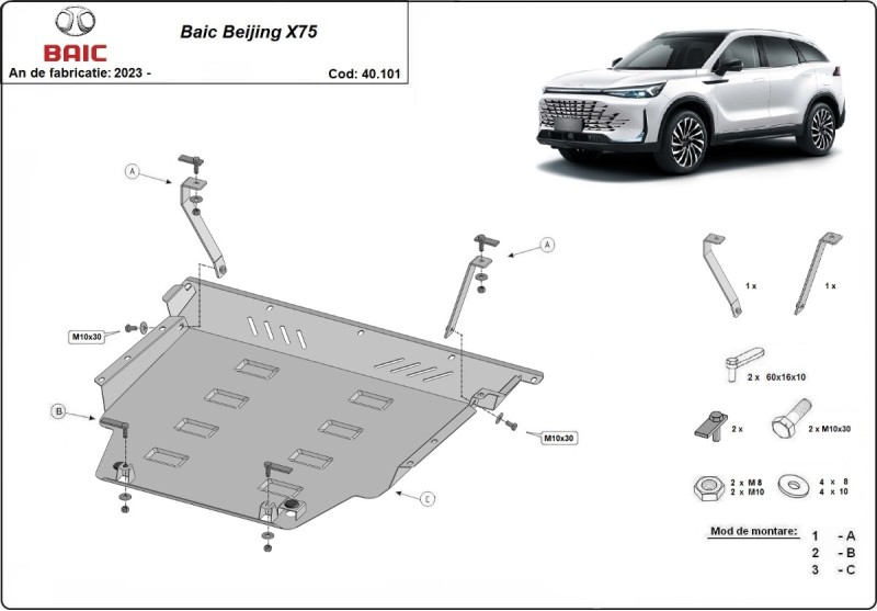 Aluminium Unterfahrschutz für Motor Baic Beijing X75 (2023-2026)
