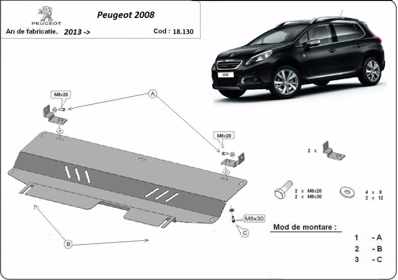 Stahl Unterfahrschutz für Motor Peugeot 2008 (2013-2019)