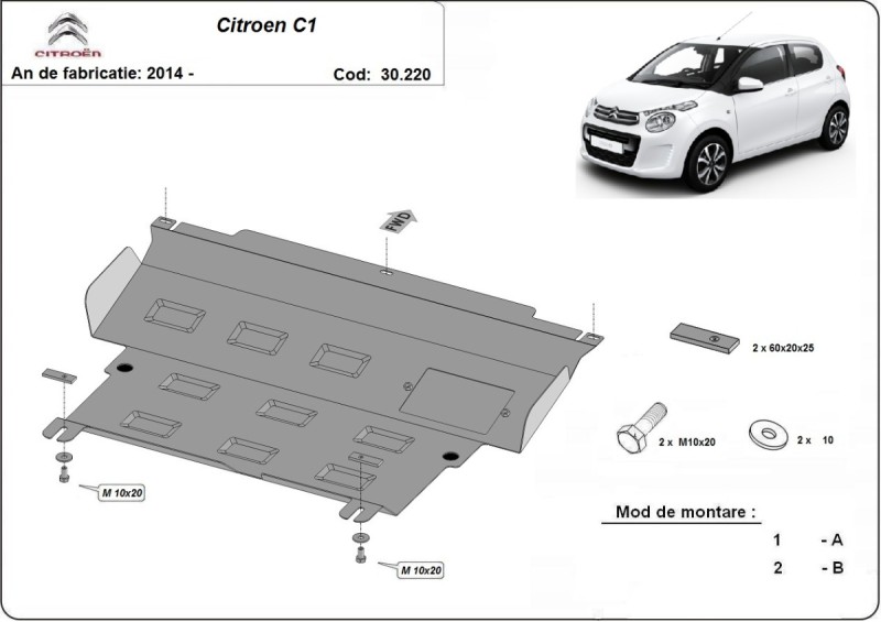 Stahl Unterfahrschutz für Motor Citroen C1 (2014-2022)
