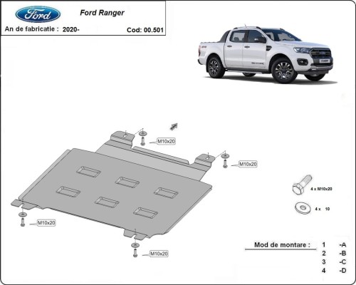 Stahl Unterfahrschutz für Getriebe Ford Ranger (2020-2023)
