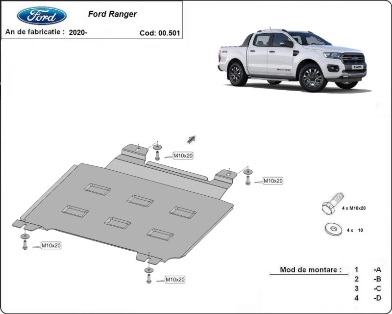Stahl Unterfahrschutz für Getriebe Ford Ranger (2020-2023)