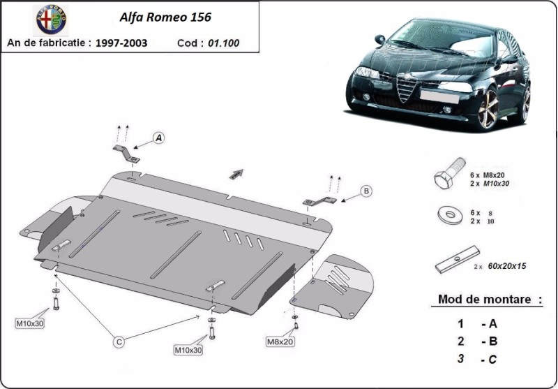 Stahl Unterfahrschutz für Motor Alfa Romeo 156 (1997-2003)