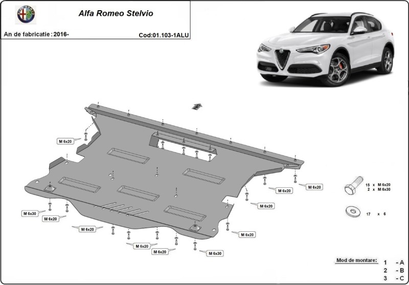 Aluminium Unterfahrschutz für Motor Alfa Romeo Stelvio (2016-2026)